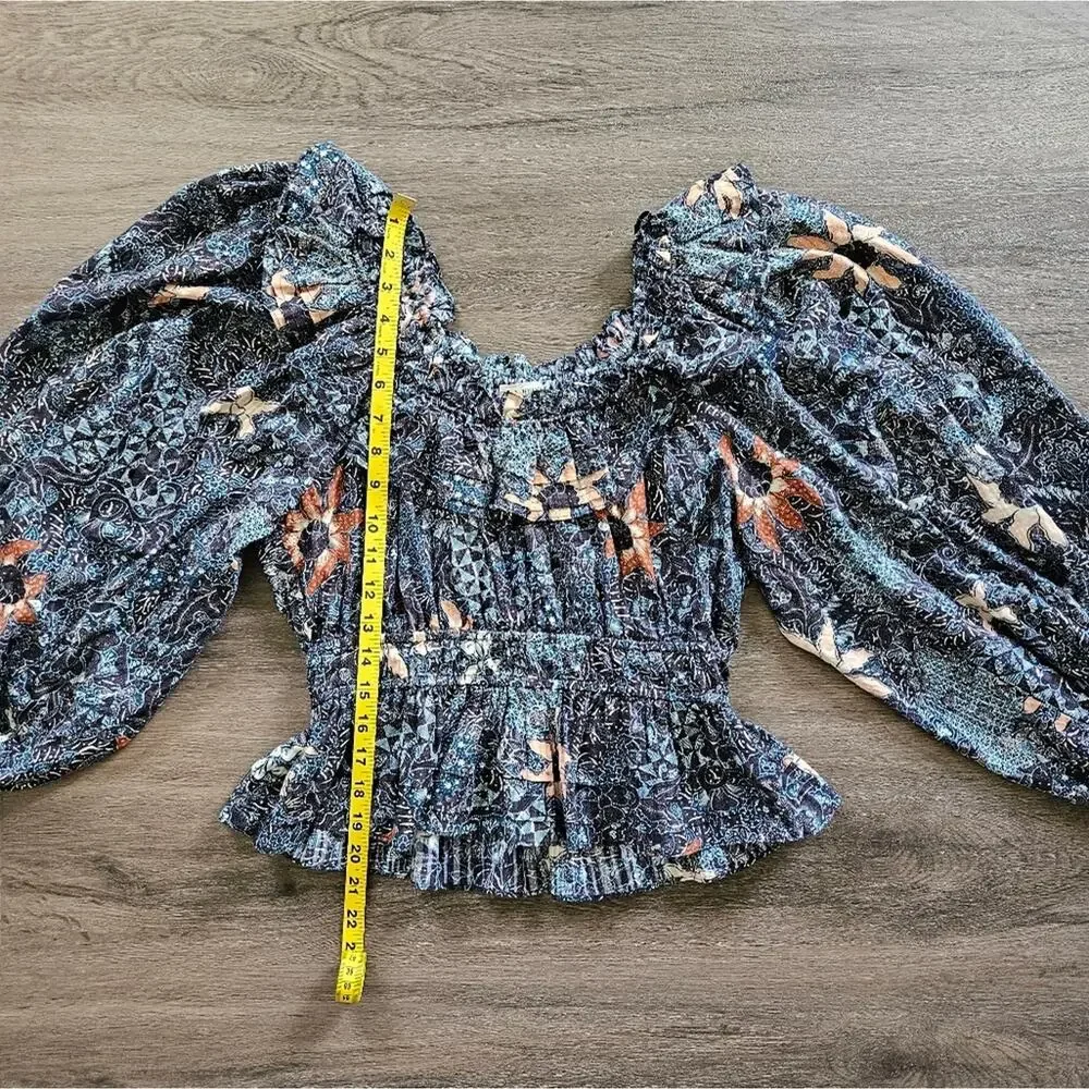 Ulla Johnson Navy Azul Asmara Blouse Floral Bubble Sleeve Blouse Size 6